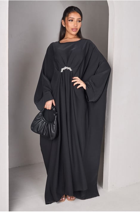 Abaya noir avec bijoux à la taille