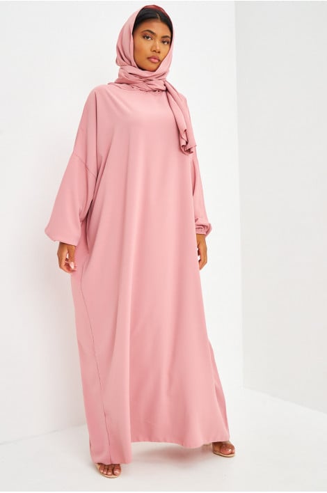 Abaya rose ample avec voile intégré