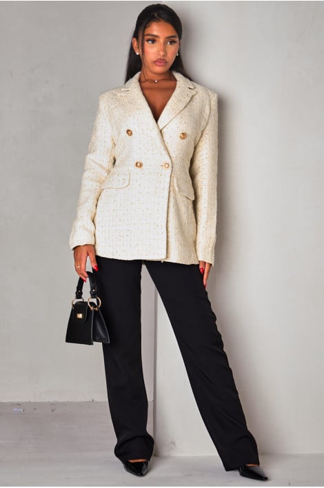Blazer beige à paillettes dorées