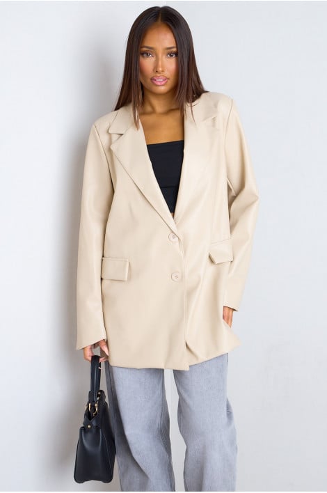 Blazer en similicuir beige