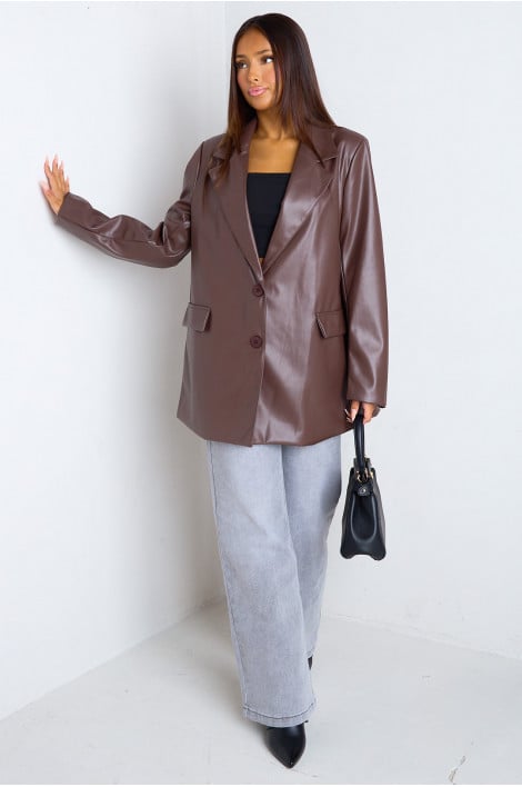 Blazer en similicuir marron