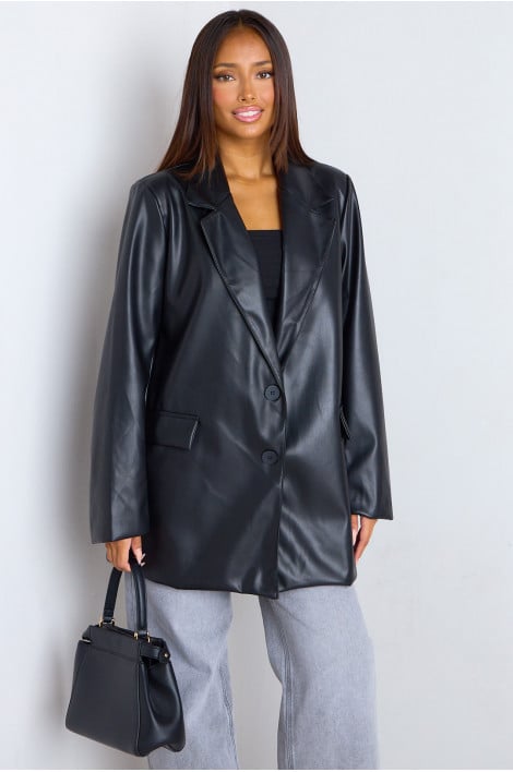 Blazer en similicuir noir