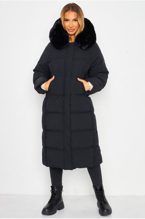 Doudoune longue noire à capuche