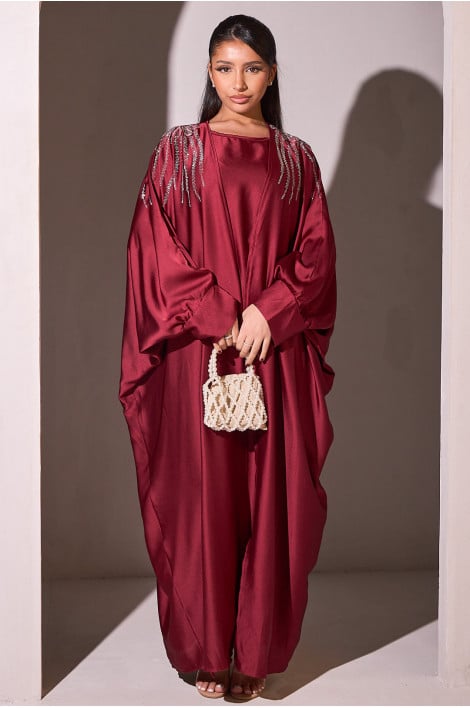 Ensemble 2 pièces abaya + gilet rouge
