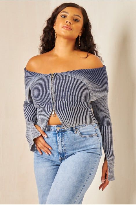 Pull court zippé bleu