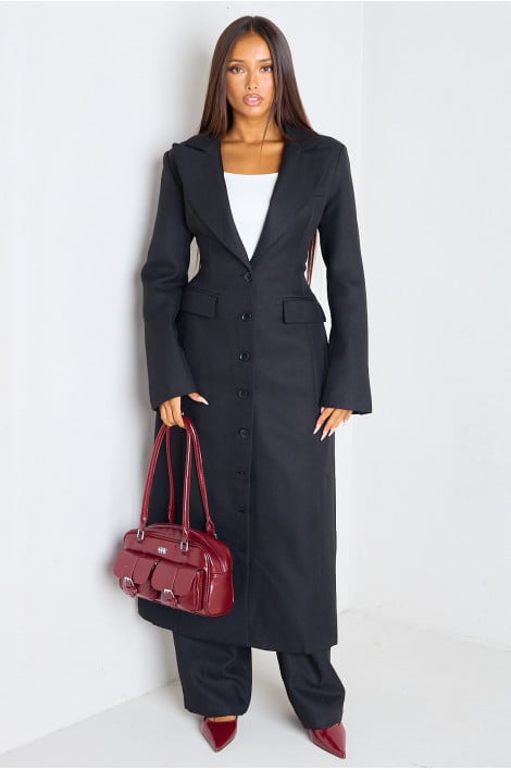 Manteau style blazer long cintré noir
