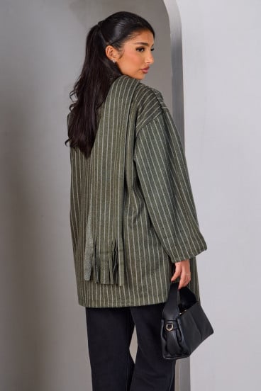Poncho kaki avec écharpe intégrée à rayures
