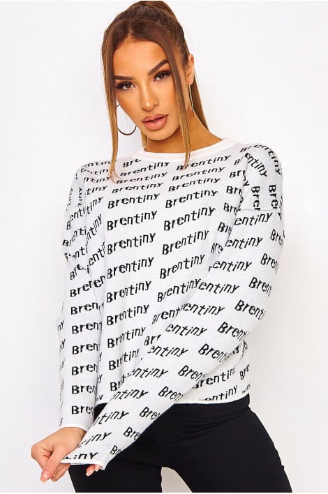 Pull blanc chiné imprimé Brentiny