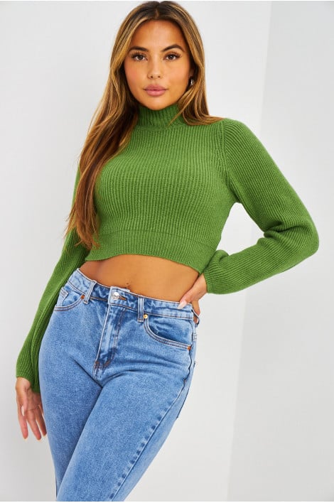 Pull court en mailles vert