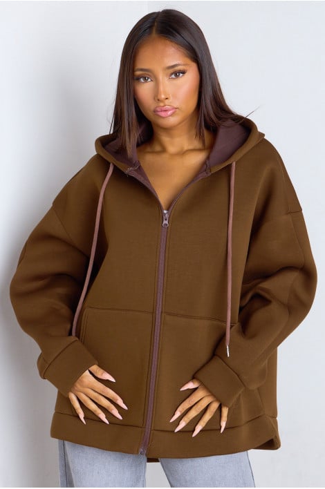 Veste à capuche marron à manches longues