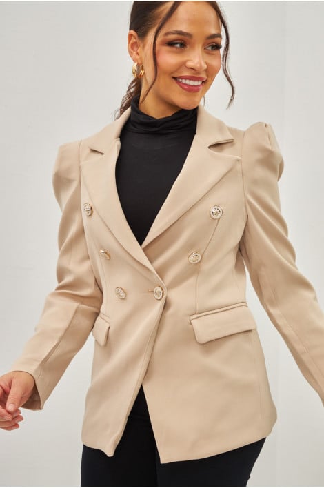 Veste blazer beige à gros boutons dorés