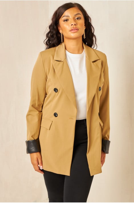 Veste blazer bi-matière camel