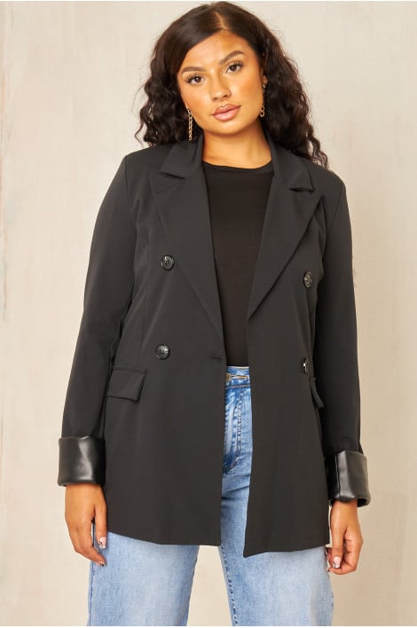 Veste blazer bi-matière noire