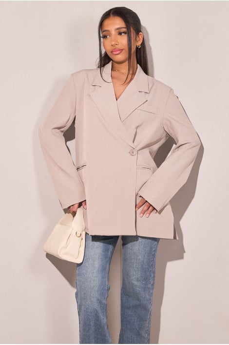 Veste blazer style kimono taupe