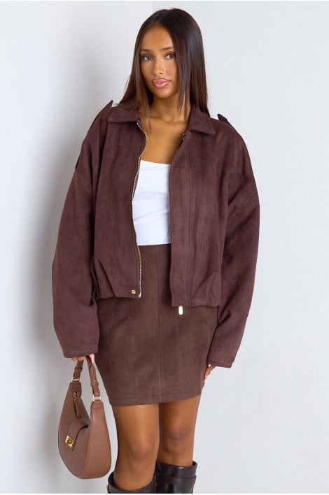 Veste courte marron texture daim