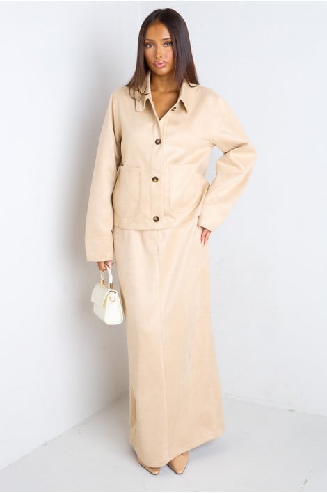 Veste courte texture daim beige