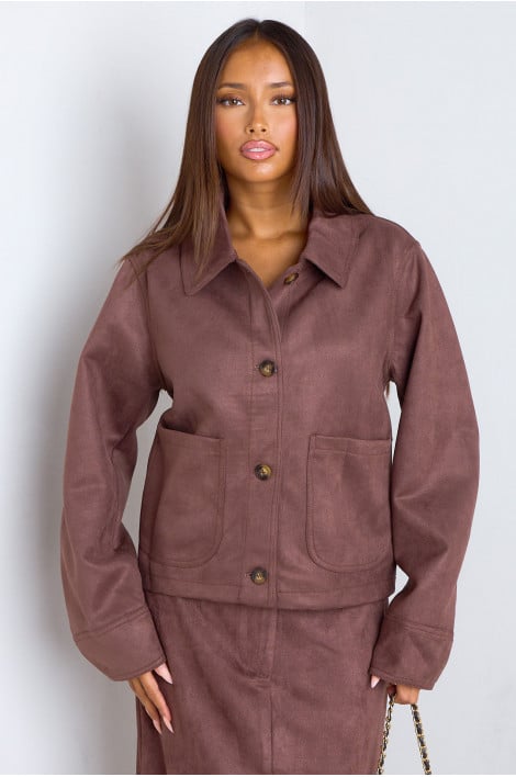 Veste courte texture daim bordeaux