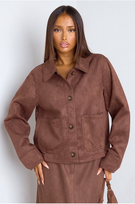 Veste courte texture daim marron