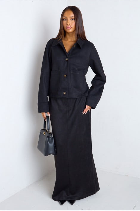 Veste courte texture daim noire