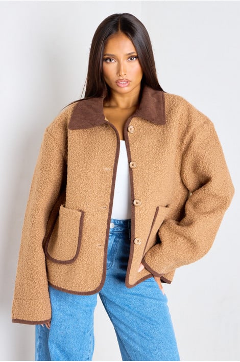 Veste en laine bouclée marron clair