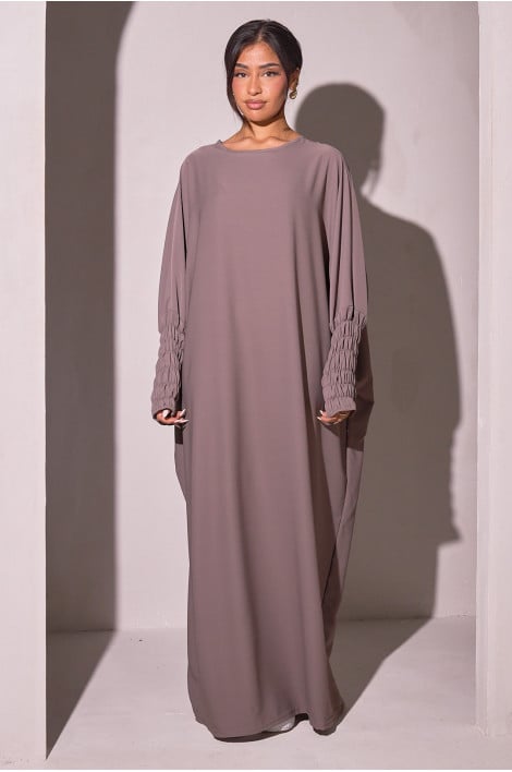 Abaya à manches plissées taupe
