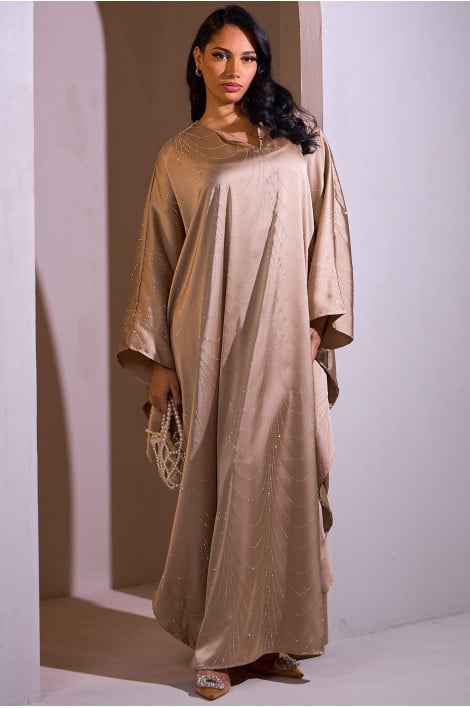 Abaya beige ample à strass