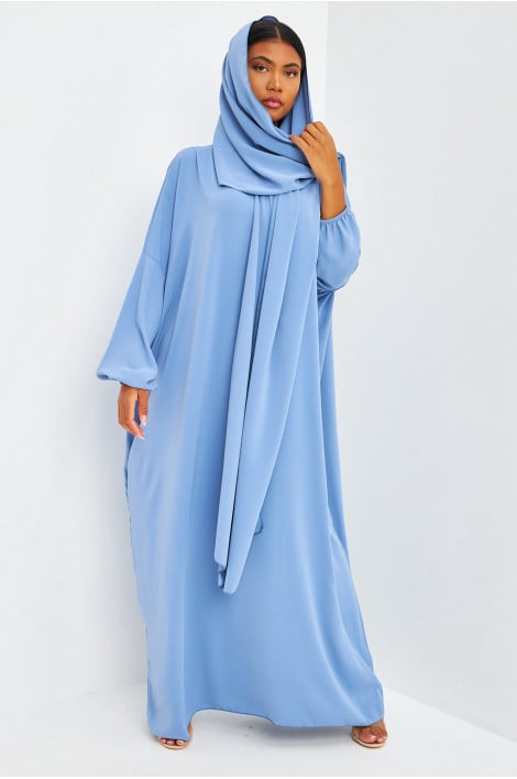 Abaya bleue ample avec voile intégré