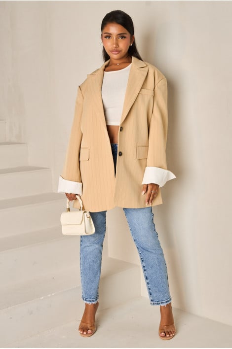 Blazer oversize à rayures beige