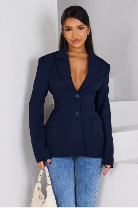 Blazer bleu foncé cintré à la taille