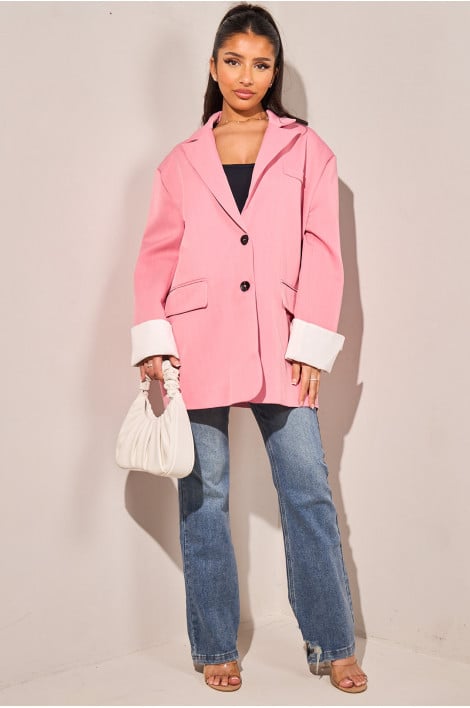 Blazer oversize rose à rayures