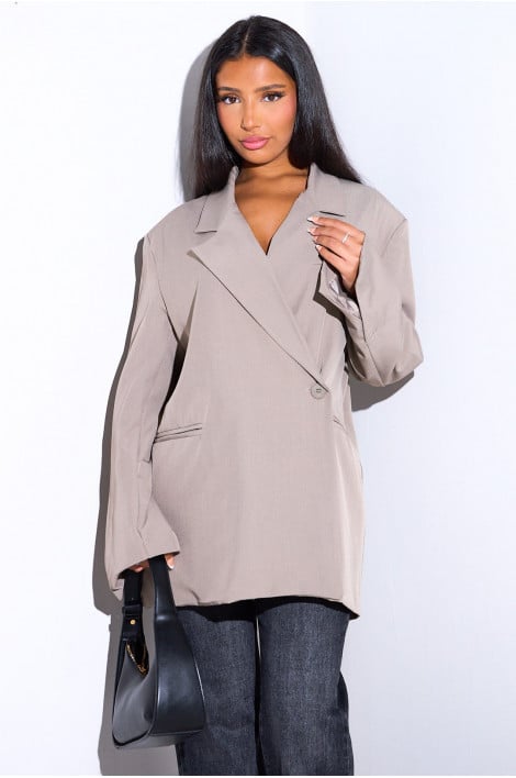 Blazer taupe ample à manches longues