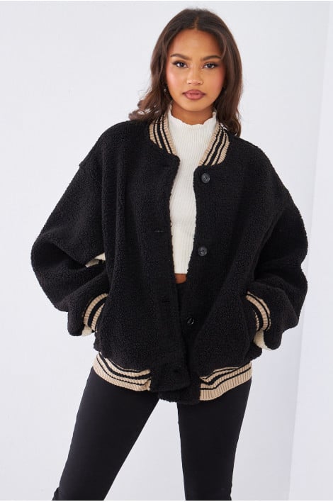 Bomber noir en peau de mouton bicolor