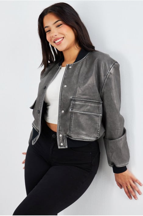 Bomber noir en simili cuir