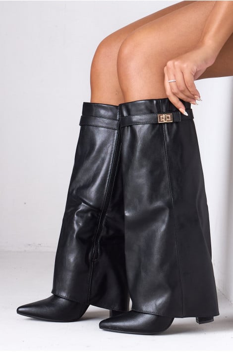 Bottes en simili cuir à empiècement superposé noir à talons