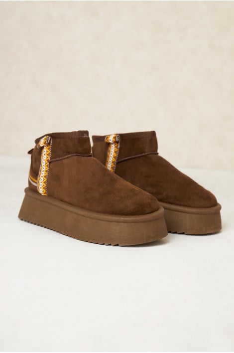 Bottine marron chausson en velours compensé montant à motif