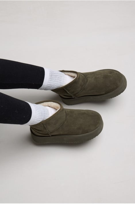 Bottine kaki chausson en velours compensé montant