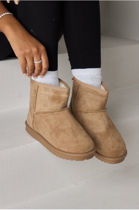 Bottine beige foncé chausson en velours compensé montant