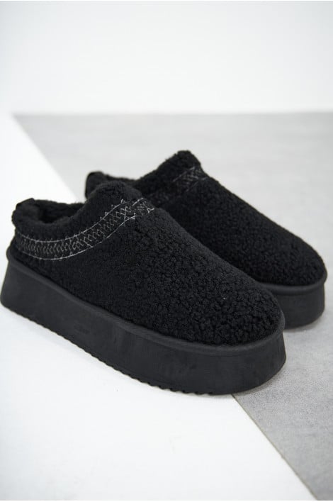 Bottines chaussons en peau de mouton compensés noires
