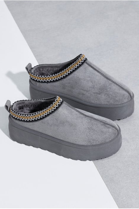 Bottines chaussons en velours compensés grises