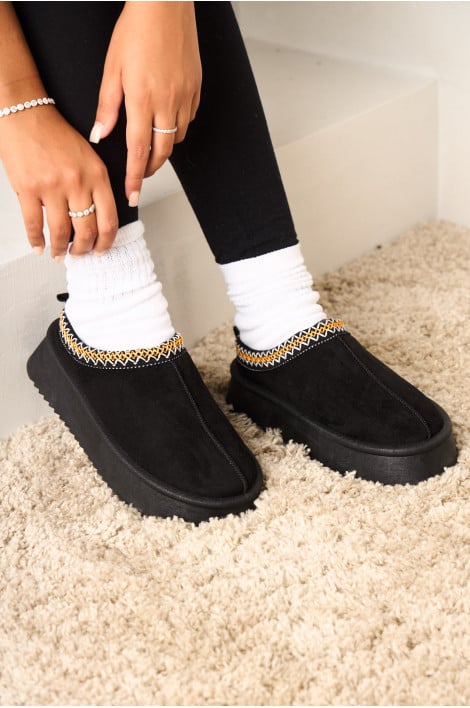 Bottines chaussons en velours compensés noires
