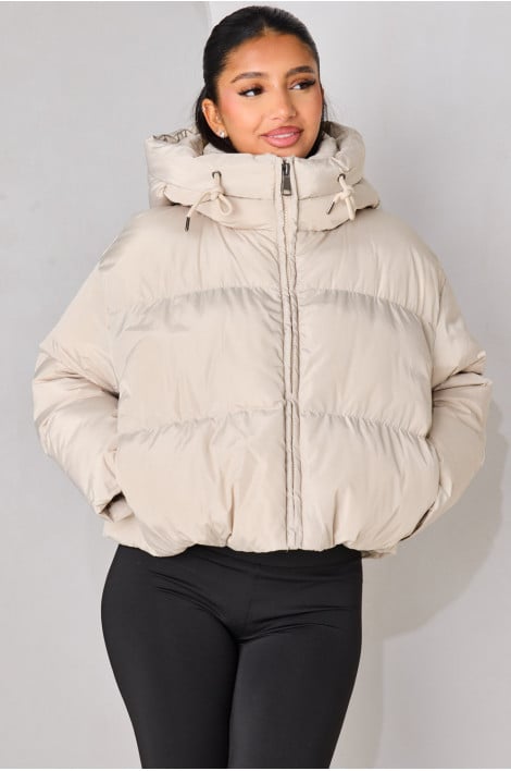 Doudoune beige courte à capuche
