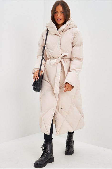 Doudoune beige matelassée à capuche