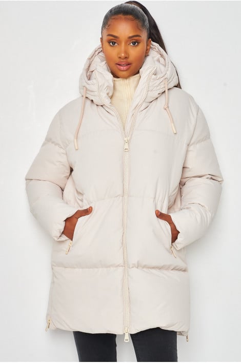 Doudoune beige matelassée à capuche