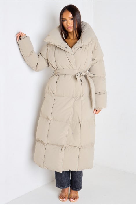 Doudoune matelassée taupe manches longues