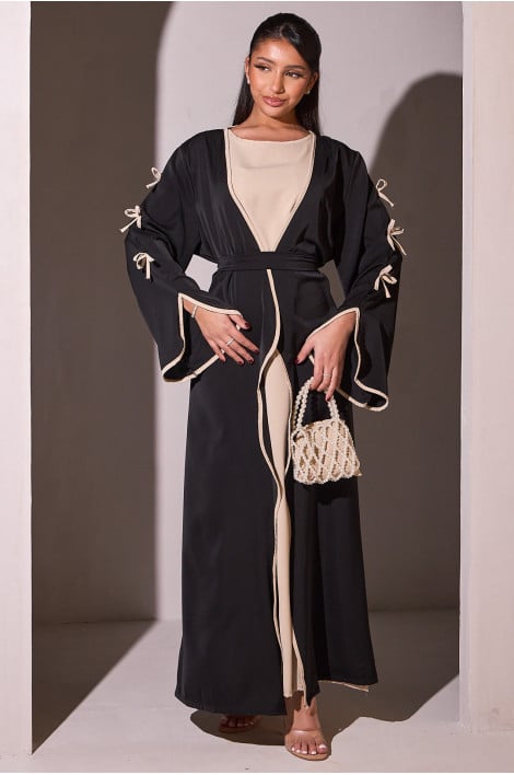 Ensemble 2 pièces abaya beige + kimono noir