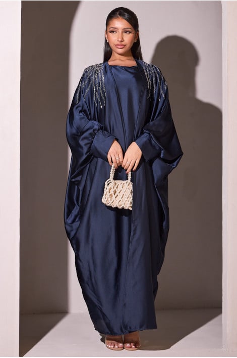 Ensemble 2 pièces abaya + gilet bleu foncé