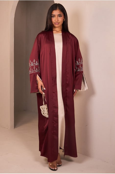 Ensemble 2 pièces abaya + kimono Bordeaux