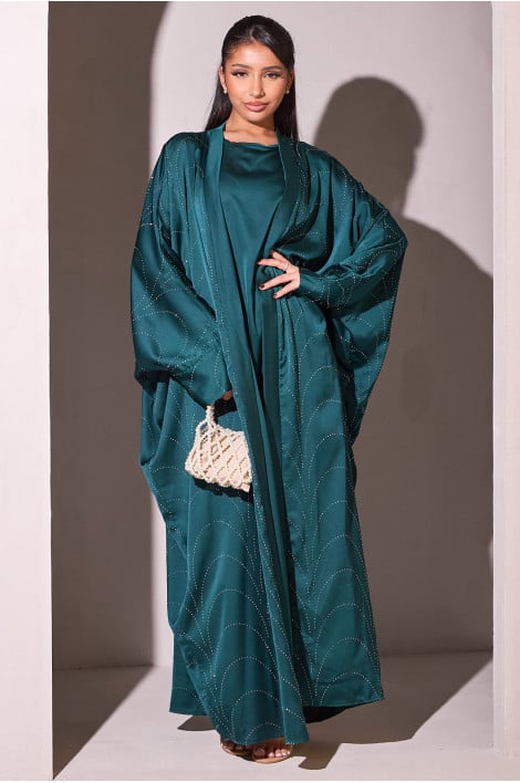 Ensemble 2 pièces abaya + gilet bleu