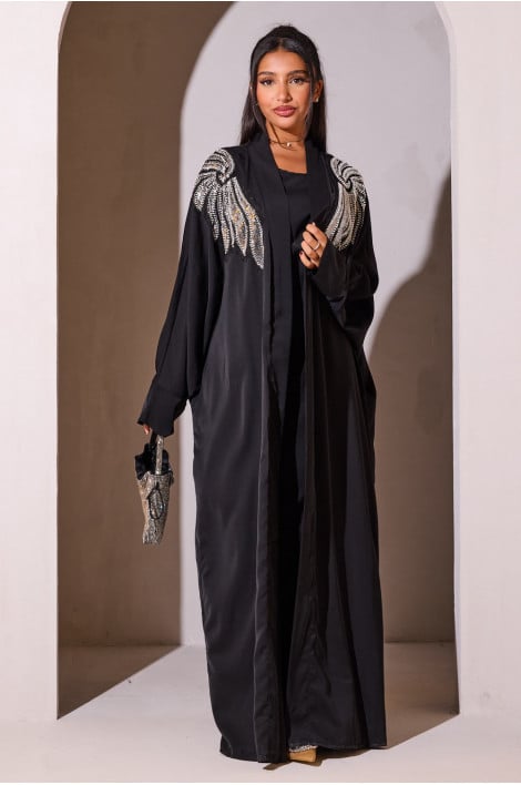 Ensemble 2 pièces abaya + gilet ceinturé noir