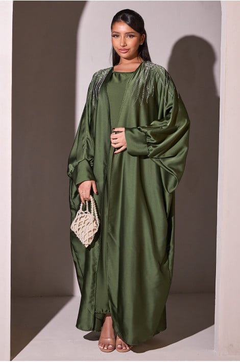 Ensemble 2 pièces abaya + gilet vert
